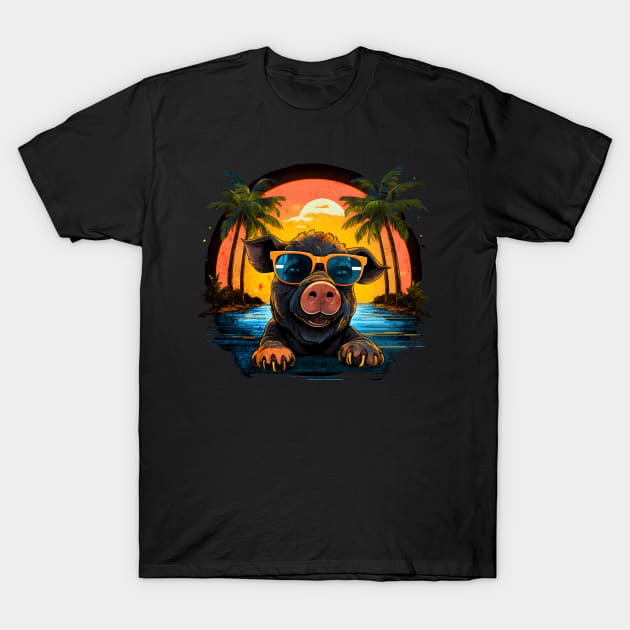 Retro Wave Happy Micro Pig T-Shirt by Miami Neon Designs